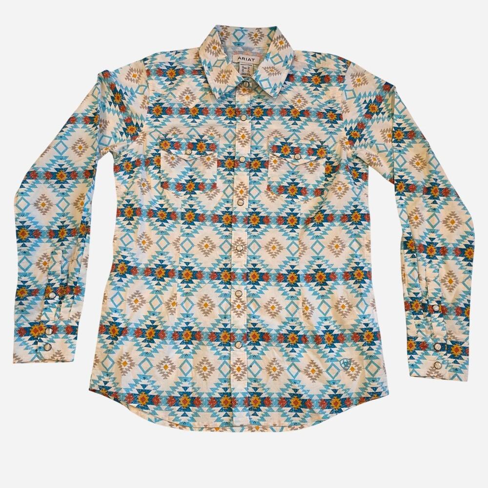 Ariat Womens XS Western Snap Shirt Aztec Southwestern Geometric Long Sleeve